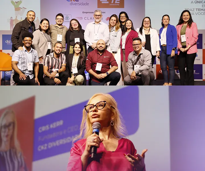 Imagem dos participantes e da Cris Kerr no evento anterior do Super Fórum em Diversidade e Inclusão